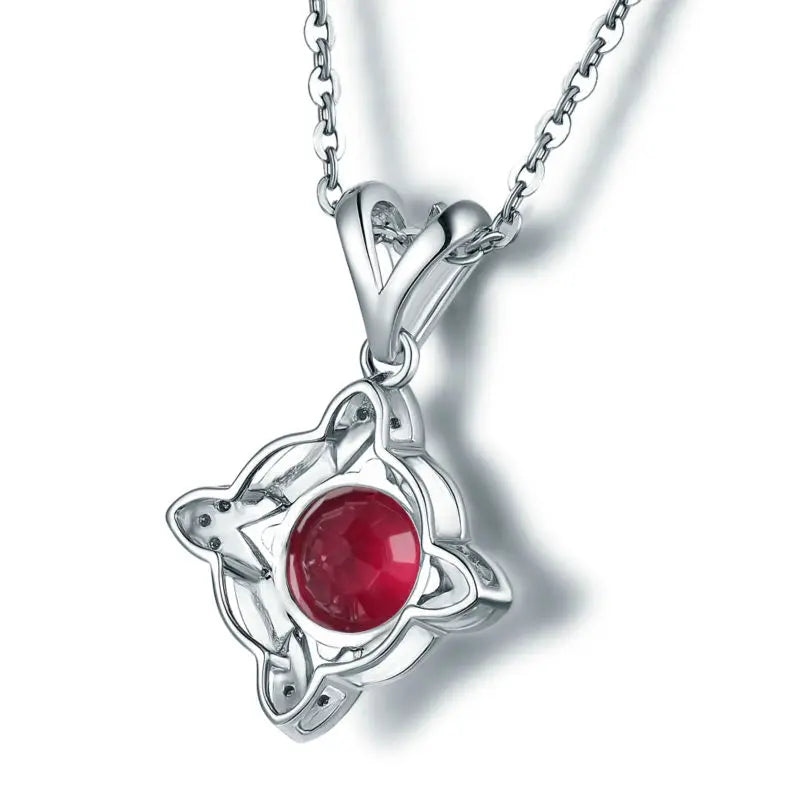 14K White Gold Ruby Flower Pendant for Girlfriend