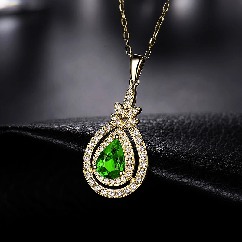 14K Yellow Gold Tsavorite Pendant with Diamonds Necklace for Women