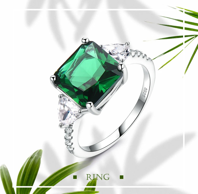 925 Sterling Silver Emerald Gemstone Ring for Women