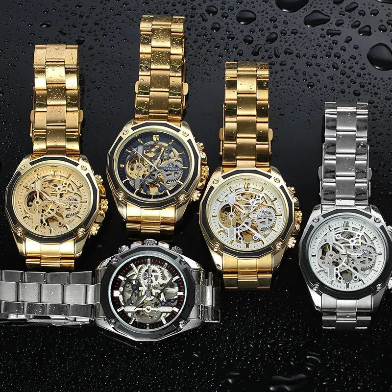 Stainless Steel Skeleton Automatic Mechanical Watch for Men