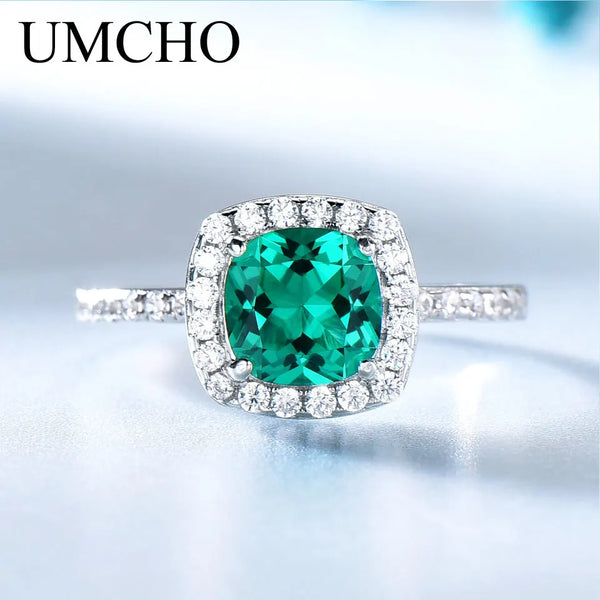 Sterling Silver Nano Emerald Cushion Zircon Ring for Women