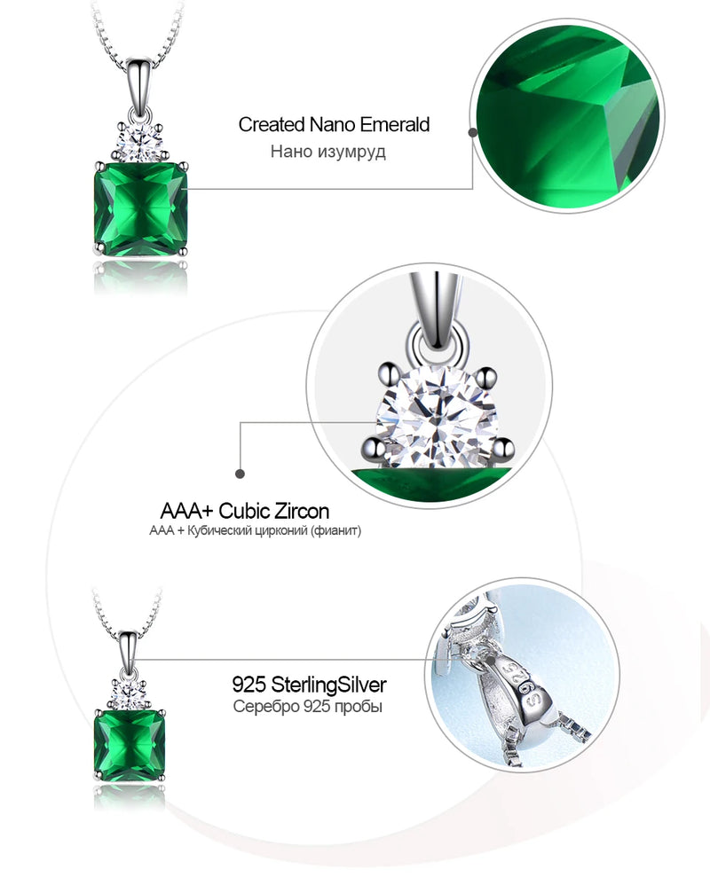 925 Sterling Silver Nano Emerald Cushion Necklace