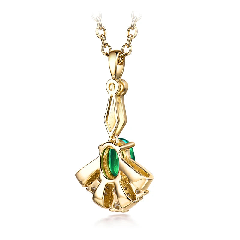 14K Yellow Gold Emerald Pendant Necklace for Women