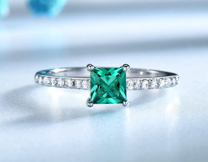 925 Sterling Silver Green Emerald Ring for Women