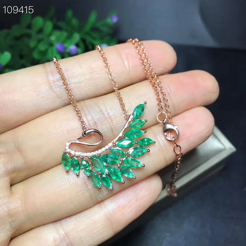 925 Sterling Silver Fine Emerald Necklace, Colombia, Natural Emerald, Luxury Brand, Professional Jewelry Supplier