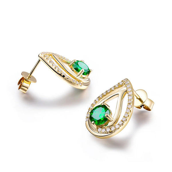 14K Yellow Gold Tsavorite Diamond Stud Earrings for Women