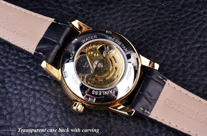 Gold Classic Hollow Engraved Skeleton Automatic Watch for Men