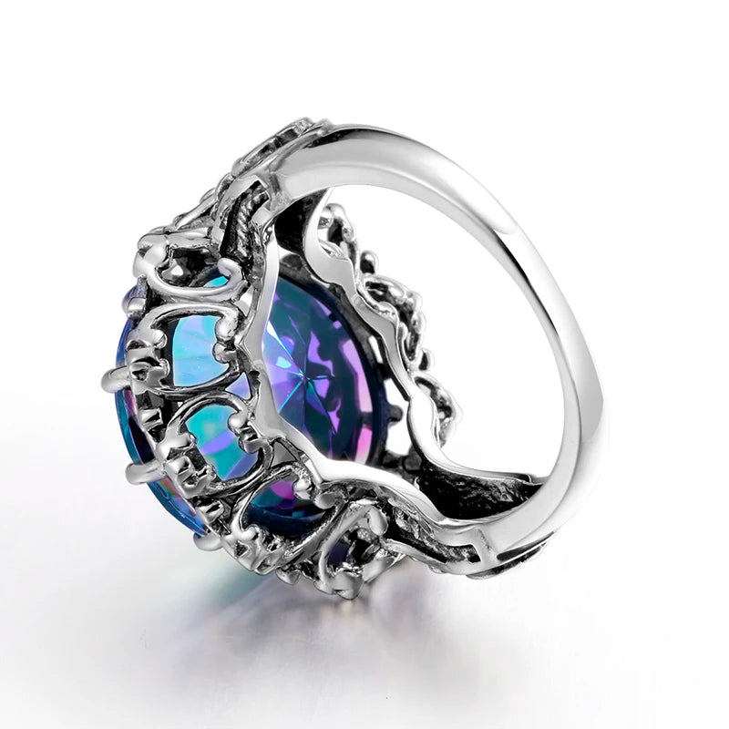 925 Sterling Silver Mystic Topaz Flower Petal Ring for Women