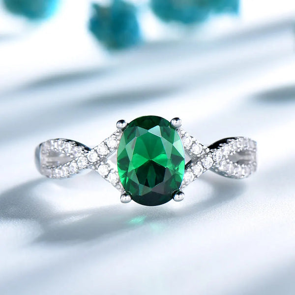 Sterling Silver Nano Emerald Oval Ring for Female