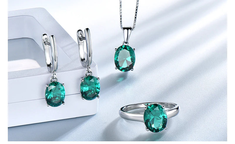 Sterling Silver Emerald Ring and Pendant Set for Women