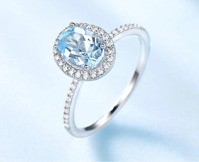 925 Sterling Silver Sky Blue Topaz Oval Ring for Women