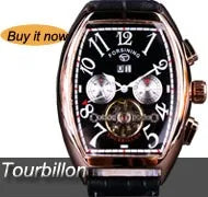 Golden Rectangle Dial Hollow Skeleton Mechanical Watch for Men