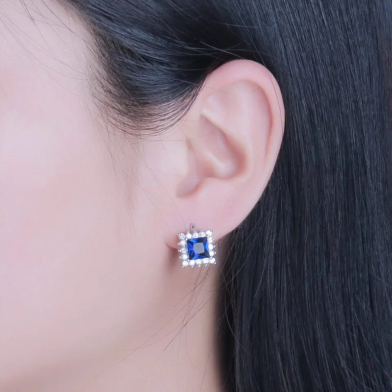 925 Sterling Silver Simulated Blue Sapphire Clip Earrings for Women