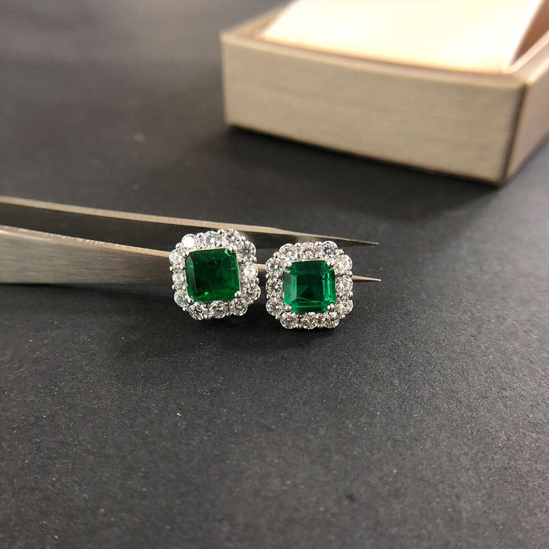 Sterling Silver Emerald Diamond Earrings for Her