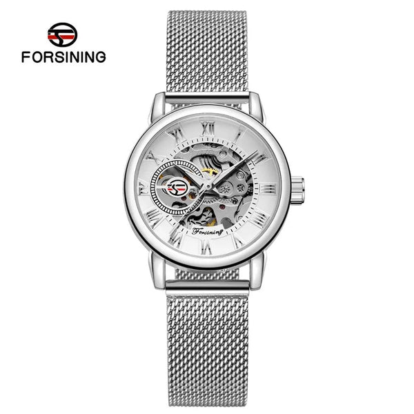 Stainless Steel Mesh Band Mechanical Watch for Woman