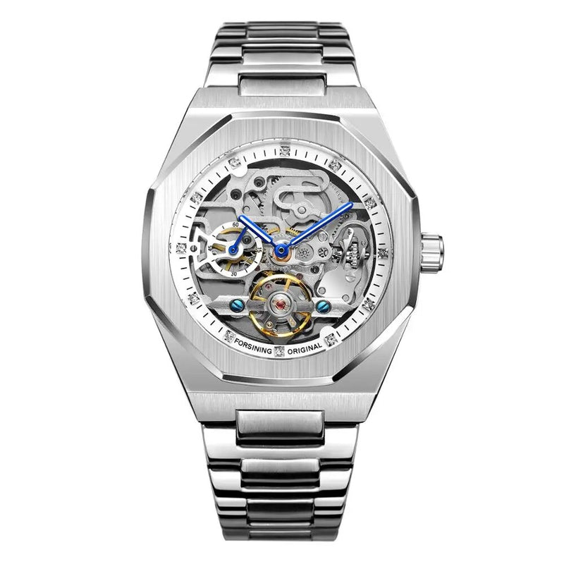 Stainless Steel Automatic Skeleton Watch for Men