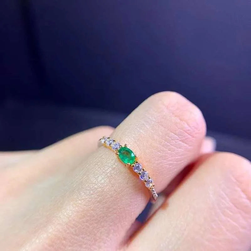 Sterling Silver 0.12 ctw Emerald Engagement Ring for Woman