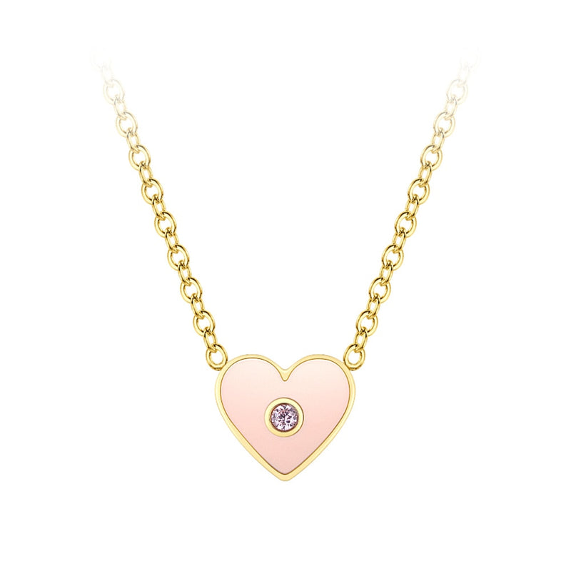 ENFASHION Zircon Pink Heart Necklace For Women Gold Color Chain Necklaces Stainless Steel Fashion Jewelry Bijoux Femme P213206