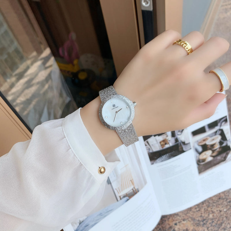 Women's Green Textured Watch with Silver Mesh Band and Japan Movement - Fashionable, Casual Style, High Quality.