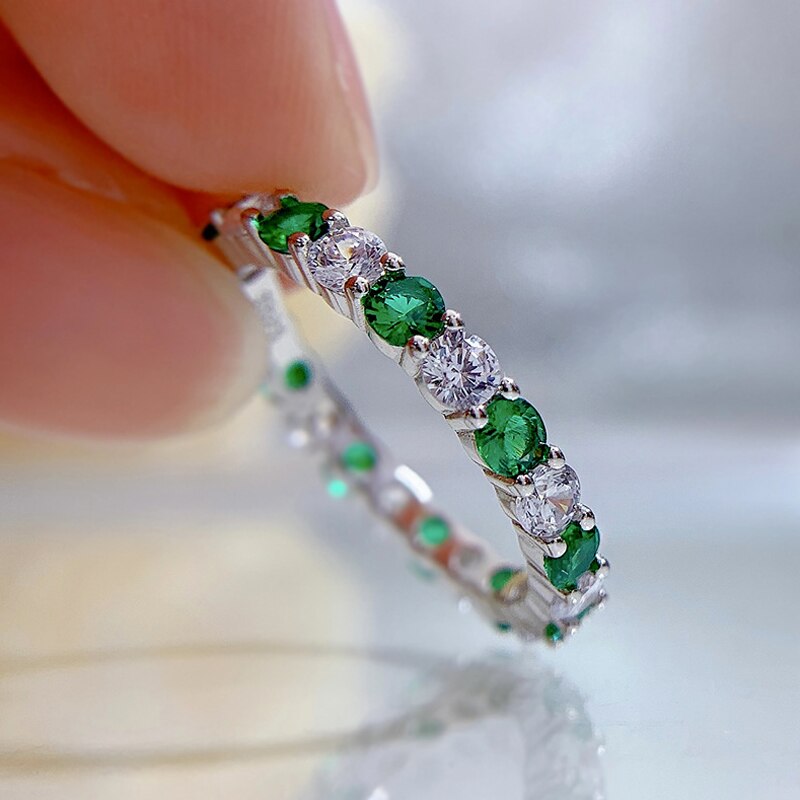 925 Sterling Silver Emerald and Diamond Rings for Women