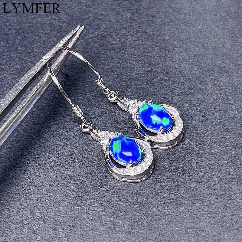 925 Sterling Silver Blue Opal Earrings, exquisite and beautiful, special price for women