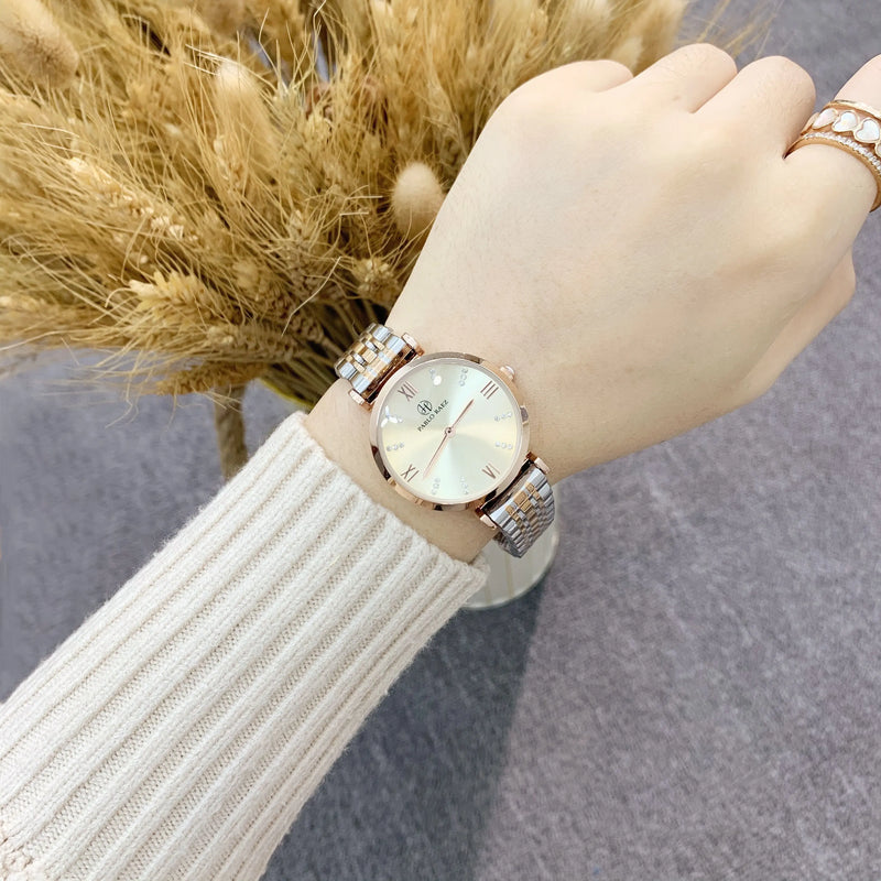 Luxury Stainless Steel Women's Watch with Japan Quartz Movement and Waterproof Design.