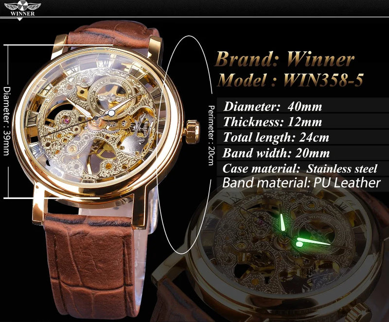 Transparent Leather Strap Skeleton Watch for Men