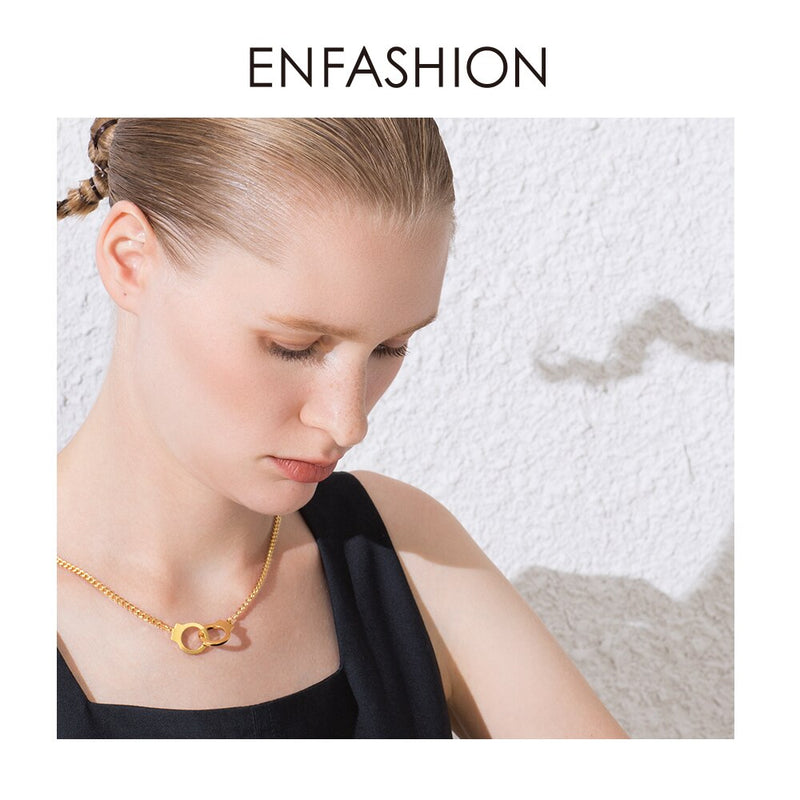 ENFASHION Punk Handcuffs Pendant Necklace Choker For Women Stainless Steel Link Chain Necklace Fashion Femme Jewelry Gifts P3013