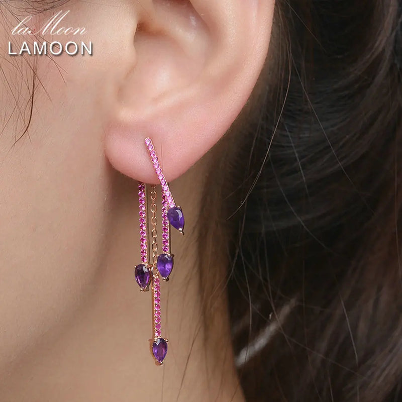 925 Sterling Silver Amethyst Drop Earrings for Women