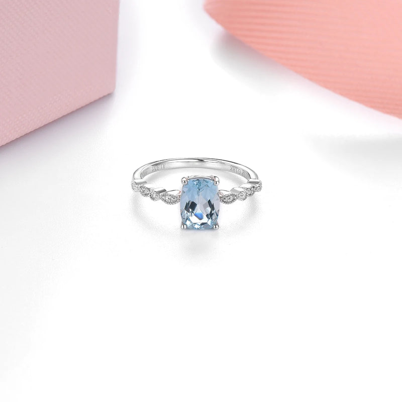 14K White Gold Aquamarine and Diamond Ring for Women