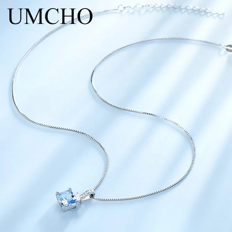 Sterling Silver Sky Blue Topaz Pendant Necklace for Women