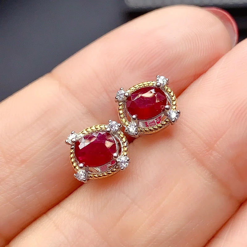 Sterling Silver Natural Ruby Earrings