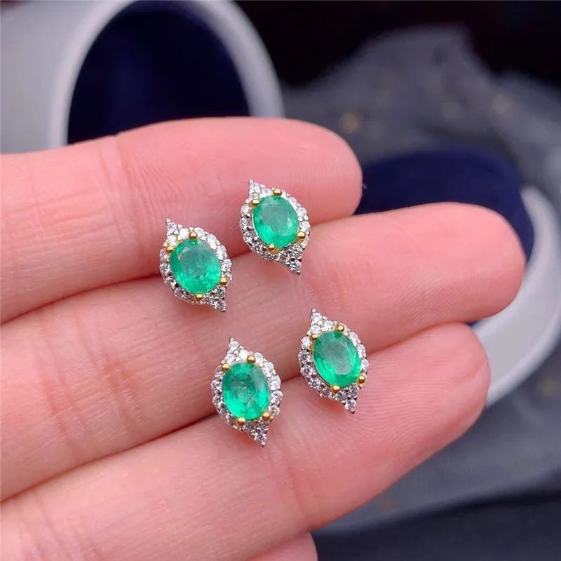 925 Sterling Silver Natural Emerald Earrings