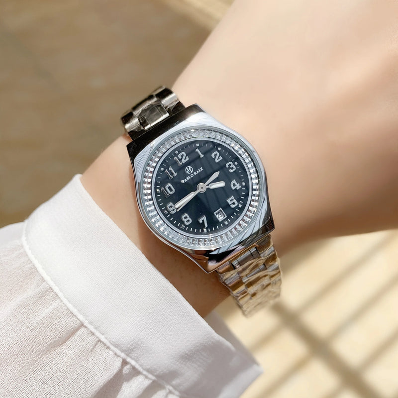 Luxury Silver Steel Watch with Butterfly Lock & Numberal Marks - Waterproof, Ideal for Women.