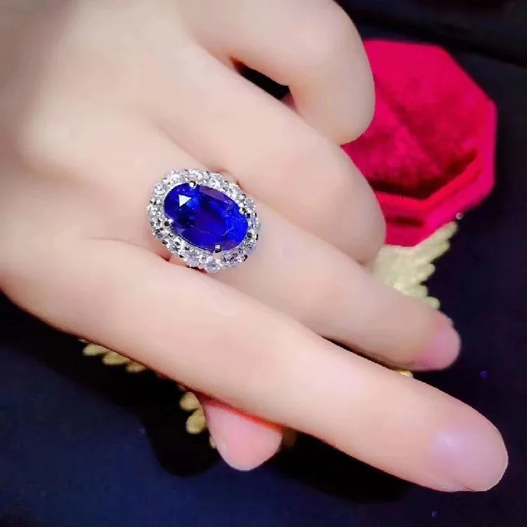 Sterling Silver Natural Sapphire Ring for Female