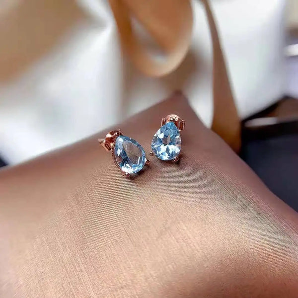 Sterling Silver Aquamarine Stud Earrings For Women