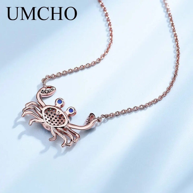 925 Sterling Silver Colorful Crab Chain Necklace for Women