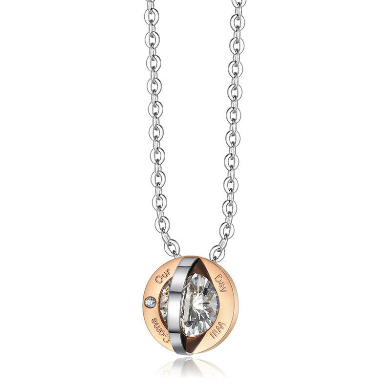 Stainless Steel Crystal Zircon Pendant Necklaces for Couples