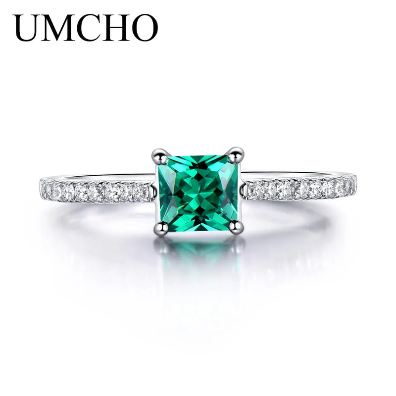 925 Sterling Silver Green Emerald Ring for Women