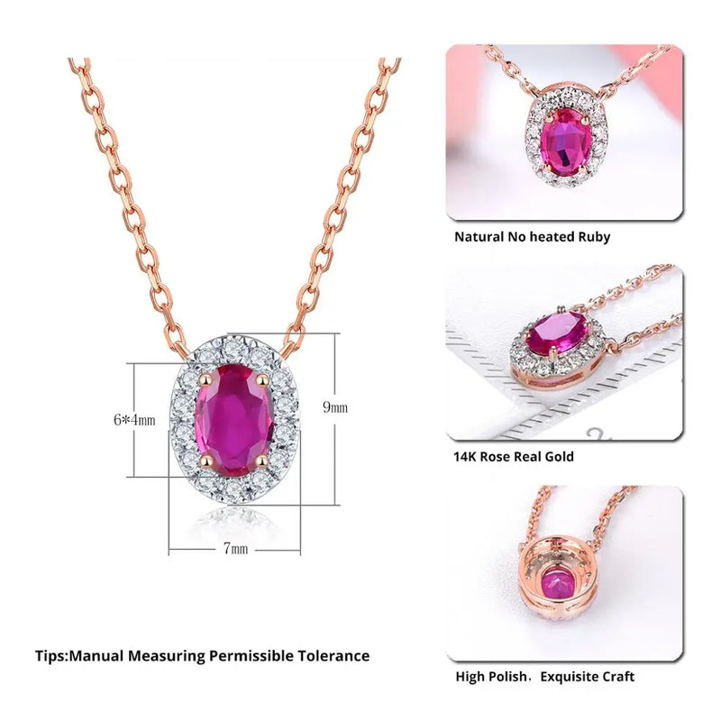 14K Rose Gold Ruby & Diamond Pendant for Women