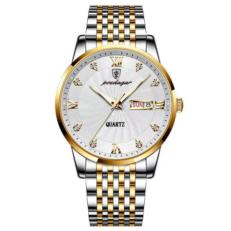 Stainless Steel Watch with Luminous, Date, Week Functions for Men