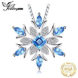 925 Sterling Silver Natural Blue Topaz Snowflake Pendant Necklace for Women