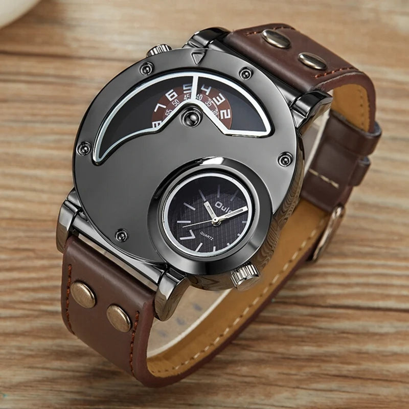 Stylish Two-Zone Luxury Men's Leather Watch