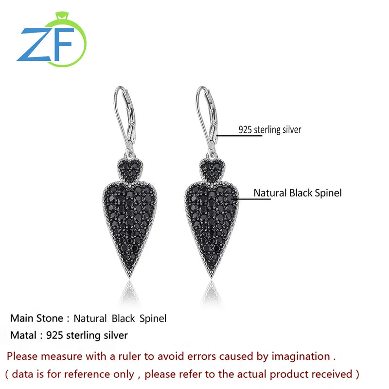 Sterling Silver 2.50 ctw Black Spinel Heart Drop Earrings for Women