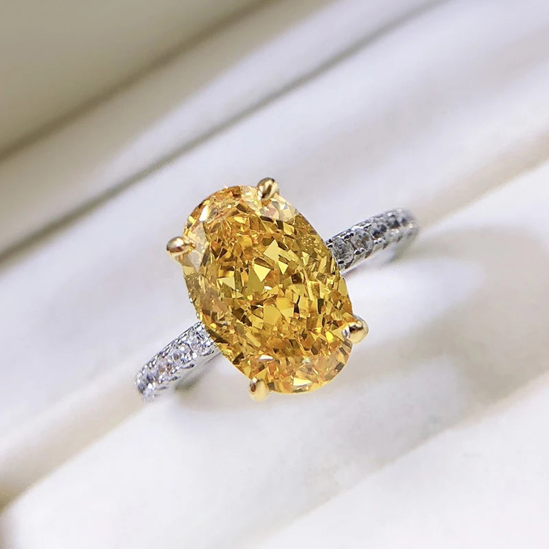 925 Sterling Silver Oval Yellow Diamond Radiant Ring for Women