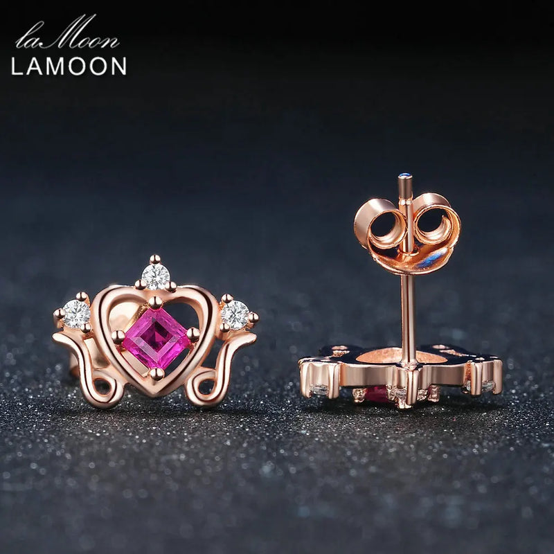 Rose Gold Vermeil Sterling Silver Princess Cut Ruby Stud Earrings for Women