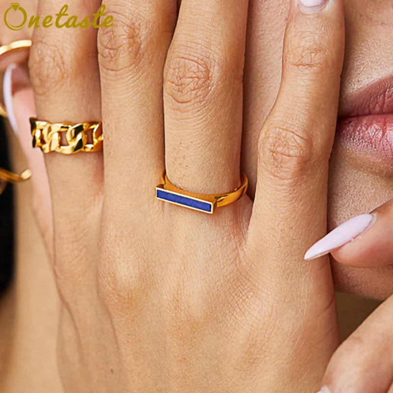 Silver Gold Plated Lapis Lazuli Geometric Ring for Women