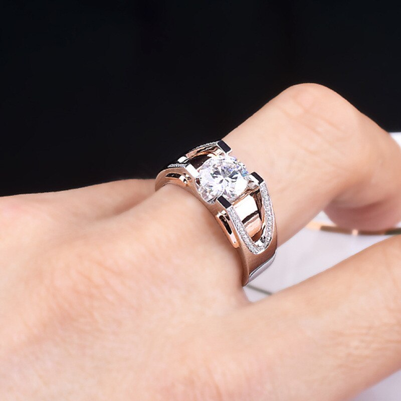 Rose Gold & White Silver Crystal Zircon Ring for Men & Women