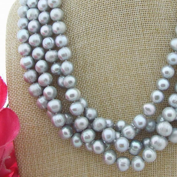 YYING  20 4 Strands 11mm Grey Round Freshwater Pearl choker Necklace\"