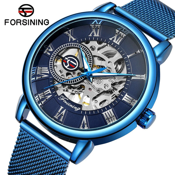 Stainless Steel Skeleton Mechanical Watch for Men